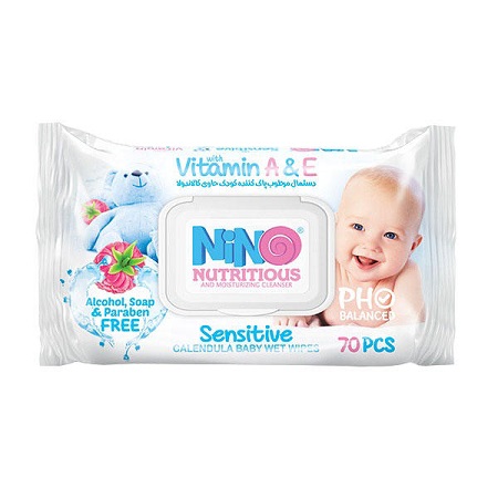 دستمال-مرطوب-میوه-ای-کالاندولا-کودک-نینو-1 دستمال مرطوب کودک حاوی کالاندولا 70 برگي ميوه ای درب دار نینو - Image 1